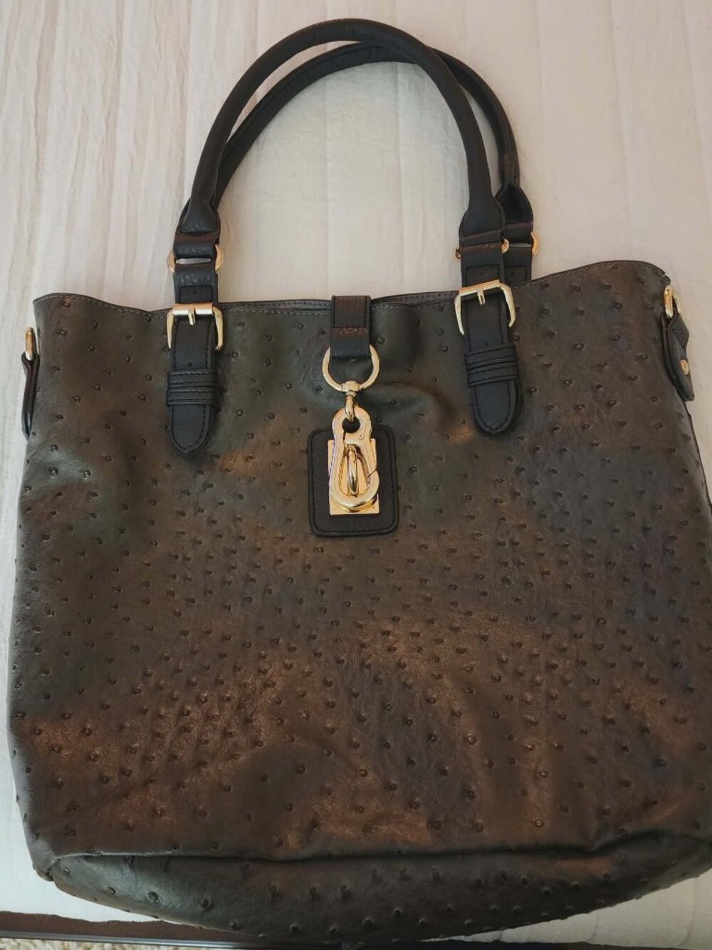 Liz Soto Ostrich Embossed Tote Brown Large